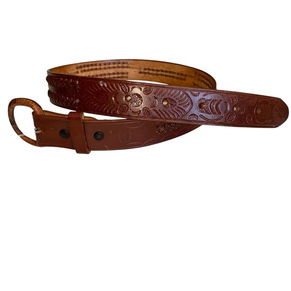 Leather Belt Made In Mexico Hand Tooled size 34 - Picture 4 of 12